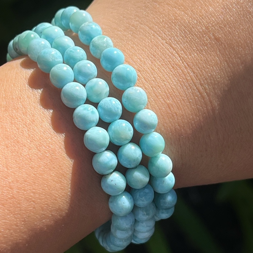 6mm dainty stretchable‎ natural larimar bracelet 0215